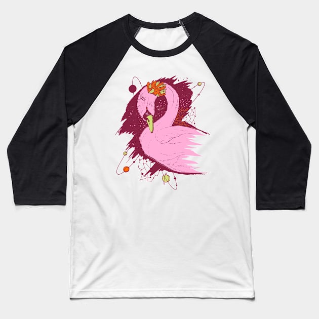 Orange and Pink Swan Among The Stars Baseball T-Shirt by kenallouis